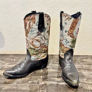 Vintage Leather Tapestry Cowboy Boots